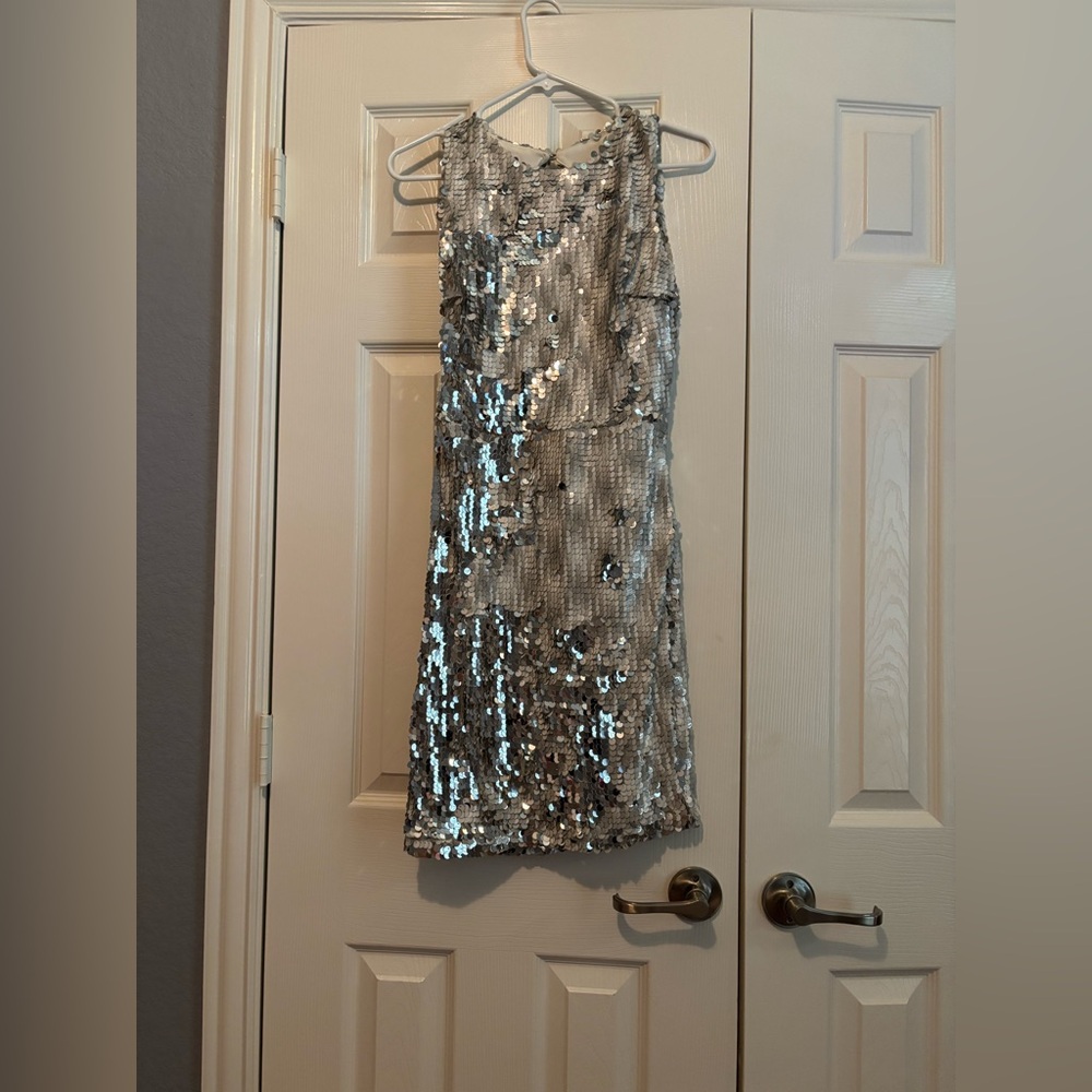 Silver Sequin Sleeveless Dress open back small